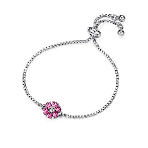 Flower Birthstone Bracelet (Rose, Pure Rhodium Plated) - Lush Addiction, Crystals from Swarovski®