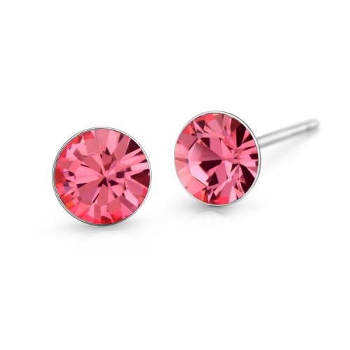 Solitaire Birthstone Stud Earrings (Rose, Pure Rhodium Plated) - Lush Addiction, Crystals from Swarovski