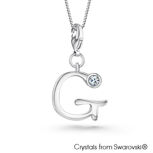 Alphabet G Charm Necklace (Clear Crystal, Pure Rhodium Plated) - Lush Addiction, Crystals from Swarovski®