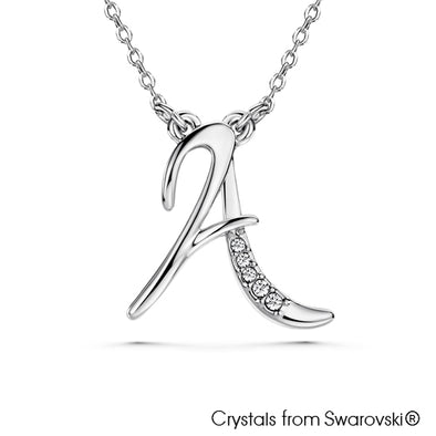 Alphabet A Necklace (Clear Crystal, Pure Rhodium Plated) - Lush Addiction, Crystals from Swarovski®