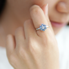 Flower Birthstone Ring (Aquamarine, Pure Rhodium Plated) - Lush Addiction, Crystals from Swarovski