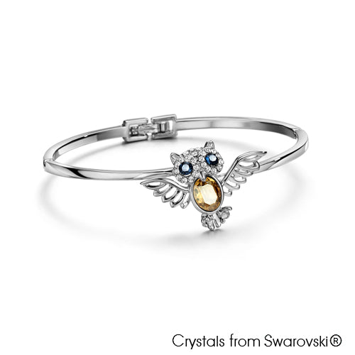 Wisdom Owl Bangle (Pure Rhodium Plated) - Lush Addiction, Crystals from Swarovski®