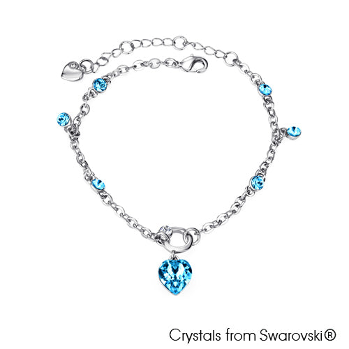 Devoted Heart Chain Bracelet (Aquamarine, Pure Rhodium Plated) - Lush Addiction, Crystals from Swarovski®