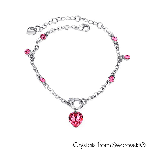 Devoted Heart Chain Bracelet (Rose, Pure Rhodium Plated) - Lush Addiction, Crystals from Swarovski®