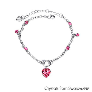 Devoted Heart Chain Bracelet (Rose, Pure Rhodium Plated) - Lush Addiction, Crystals from Swarovski®