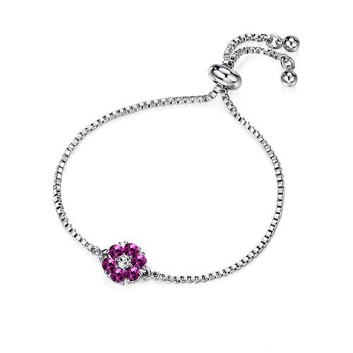 Flower Birthstone Bracelet (Amethyst, Pure Rhodium Plated) - Lush Addiction, Crystals from Swarovski®