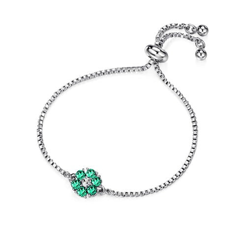Flower Birthstone Bracelet (Emerald, Pure Rhodium Plated) - Lush Addiction, Crystals from Swarovski®