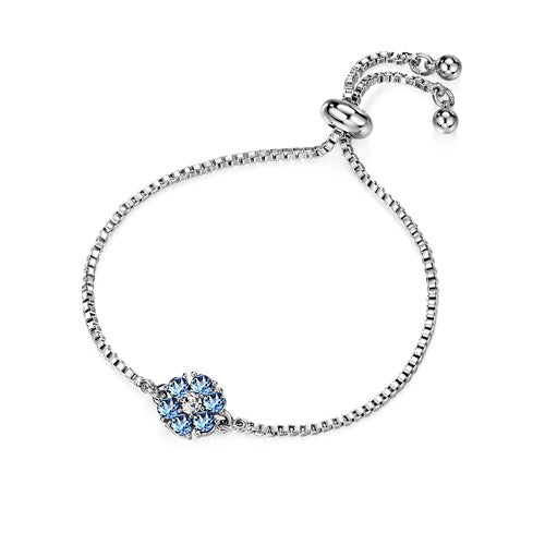 Flower Birthstone Bracelet (Light Sapphire, Pure Rhodium Plated) - Lush Addiction, Crystals from Swarovski®