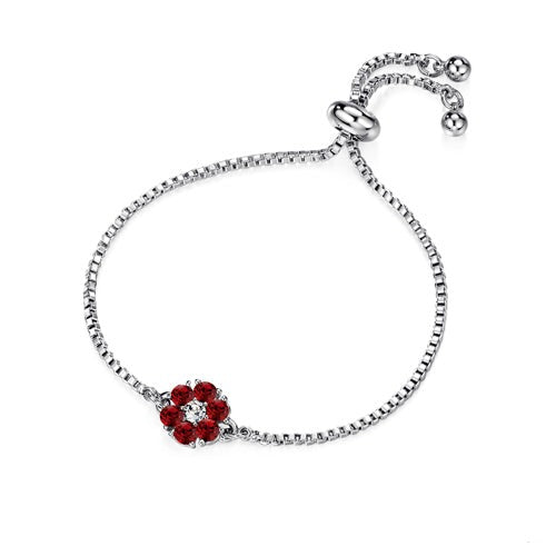 Flower Birthstone Bracelet (Ruby, Pure Rhodium Plated) - Lush Addiction, Crystals from Swarovski®