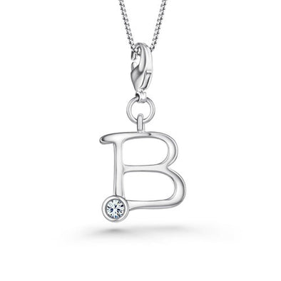 Alphabet B Charm Necklace (Clear Crystal, Pure Rhodium Plated) - Lush Addiction, Crystals from Swarovski®