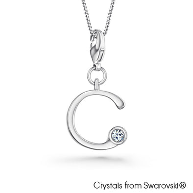 Alphabet C Charm Necklace (Clear Crystal, Pure Rhodium Plated) - Lush Addiction, Crystals from Swarovski®
