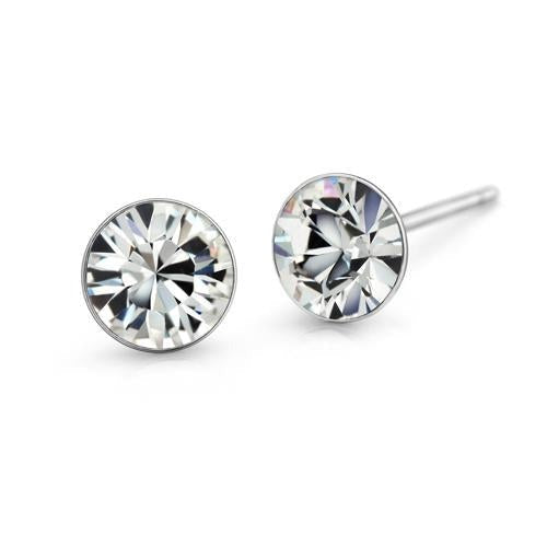 Solitaire Birthstone Stud Earrings (Clear Crystal, Pure Rhodium Plated) - Lush Addiction, Crystals from Swarovski