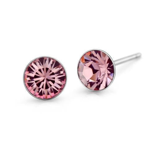 Solitaire Birthstone Stud Earrings (Light Amethyst, Pure Rhodium Plated) - Lush Addiction, Crystals from Swarovski