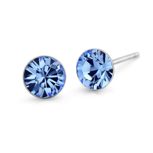 Solitaire Birthstone Stud Earrings (Light Sapphire, Pure Rhodium Plated) - Lush Addiction, Crystals from Swarovski