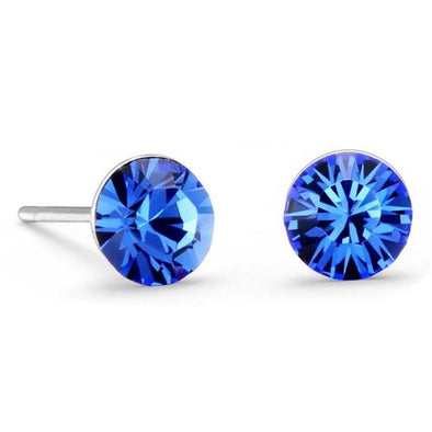 Solitaire Birthstone Stud Earrings (Sapphire, Pure Rhodium Plated) - Lush Addiction, Crystals from Swarovski