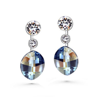 Leora Earrings (Crystal Blue Shade, Pure Rhodium Plated) - Lush Addiction, Crystals from Swarovski®