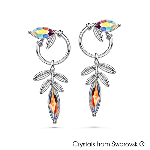Fern Earrings (Crystal Aurora Borealis, Pure Rhodium Plated) - Lush Addiction, Crystals from Swarovski®