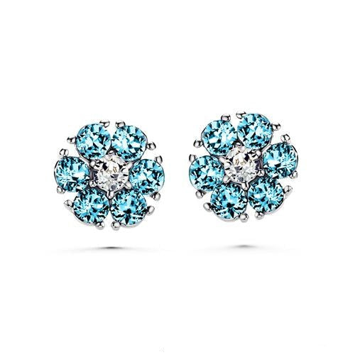 Flower Birthstone Earrings (Aquamarine, Pure Rhodium Plated) - Lush Addiction, Crystals from Swarovski