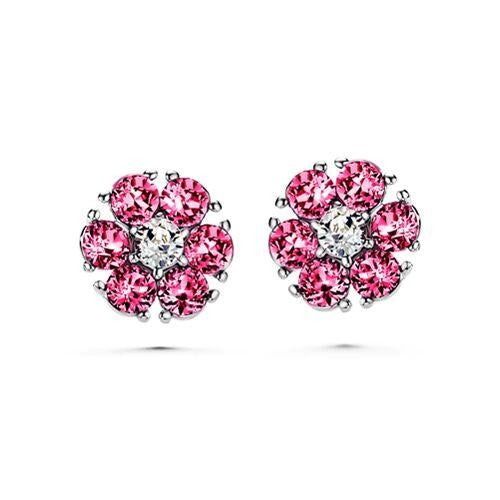 Flower Birthstone Earrings (Rose, Pure Rhodium Plated) - Lush Addiction, Crystals from Swarovski