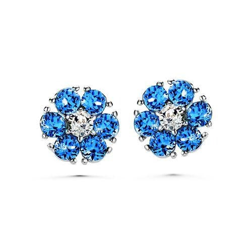 Flower Birthstone Earrings (Sapphire, Pure Rhodium Plated) - Lush Addiction, Crystals from Swarovski