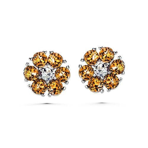 Flower Birthstone Earrings (Topaz, Pure Rhodium Plated) - Lush Addiction, Crystals from Swarovski