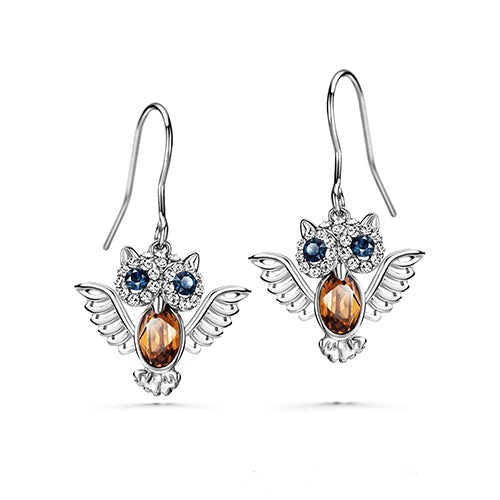 Wisdom Owl Earrings (Pure Rhodium Plated) - Lush Addiction, Crystals from Swarovski®