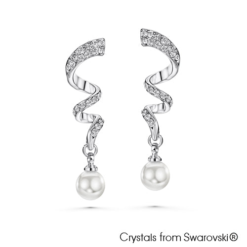 Graceful Swarovski Crystal Pearl Earrings Clear Crystal Pure Rhodium Plated Lush Addiction Crystals from Swarovski