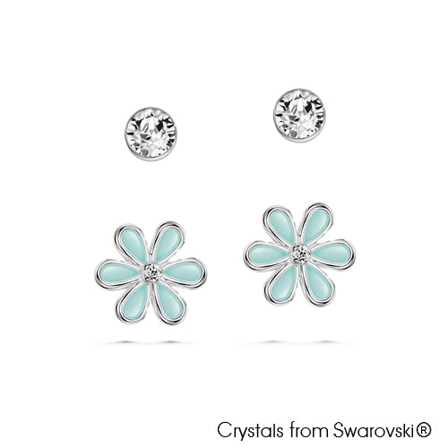 Solitaire Floral Earrings (Aquamarine, Pure Rhodium Plated) - Lush Addiction, Crystals from Swarovski