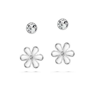 Solitaire Floral Earrings (Clear Diamond, Pure Rhodium Plated) - Lush Addiction, Crystals from Swarovski