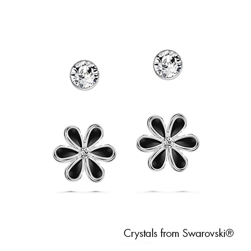Solitaire Floral Earrings (Midnight Black, Pure Rhodium Plated) - Lush Addiction, Crystals from Swarovski