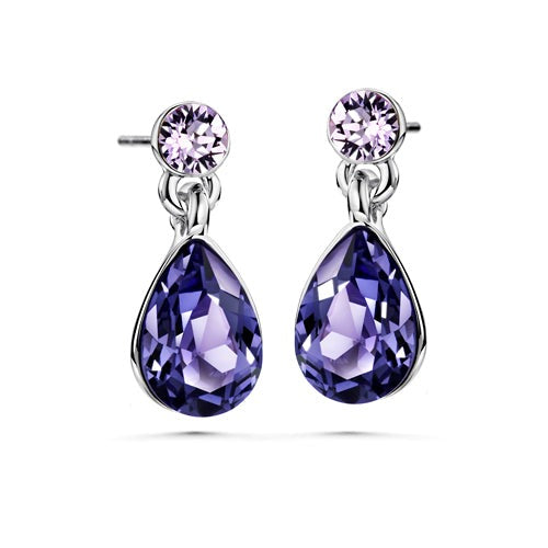 Fancy Droplet Earrings Tanzanite Pure Rhodium Plated Lush Addiction Crystals from Swarovski