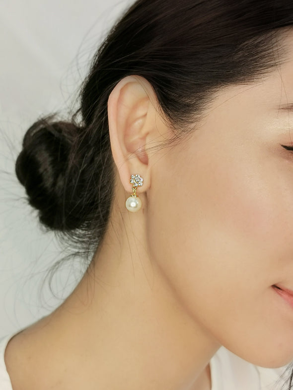 Floral Earrings with Swarovski Crystal Pearl