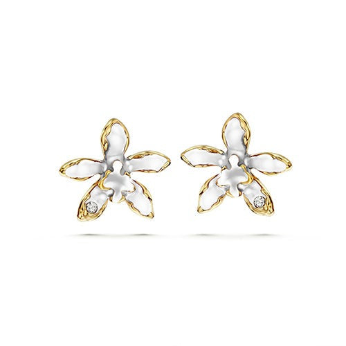 Cattleya Orchid Earrings Clear Diamond 18K Gold Plated Lush Addiction Crystals from Swarovski