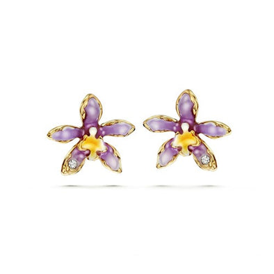 Cattleya Orchid Earrings Tanzanite 18K Gold Plated Lush Addiction Crystals from Swarovski