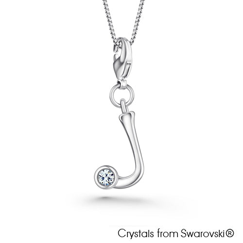 Alphabet J Charm Necklace (Clear Crystal, Pure Rhodium Plated) - Lush Addiction, Crystals from Swarovski®