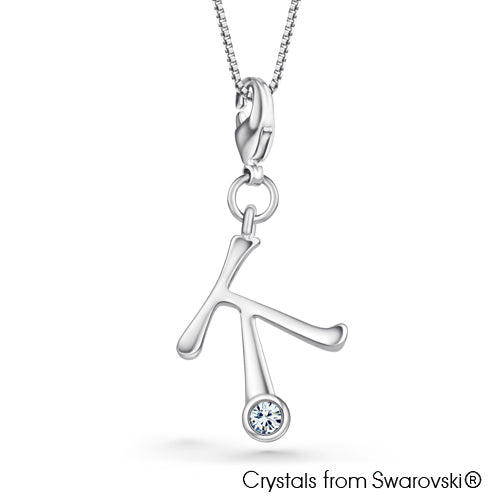 Alphabet K Charm Necklace (Clear Crystal, Pure Rhodium Plated) - Lush Addiction, Crystals from Swarovski®