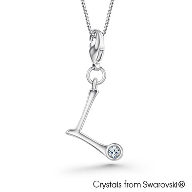 Alphabet L Charm Necklace (Clear Crystal, Pure Rhodium Plated) - Lush Addiction, Crystals from Swarovski®