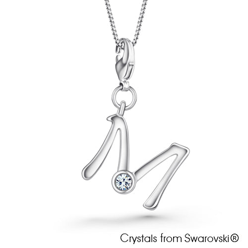 Alphabet M Charm Necklace (Clear Crystal, Pure Rhodium Plated) - Lush Addiction, Crystals from Swarovski®
