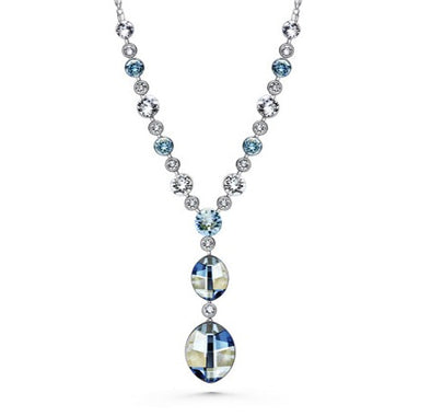Leora Necklace (Clear Blue Shade, Pure Rhodium Plated) - Lush Addiction, Crystals from Swarovski®
