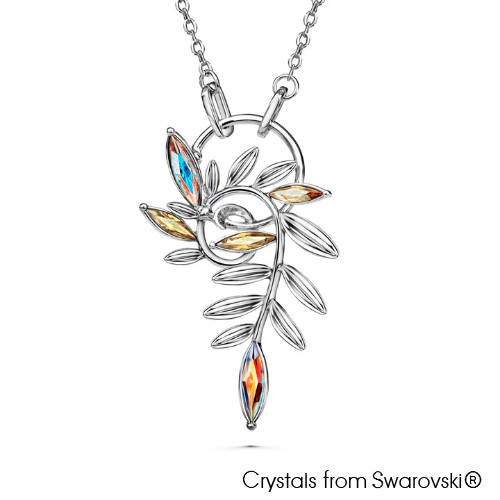 Fern Necklace (Crystal Aurora Borealis, Pure Rhodium Plated) - Lush Addiction, Crystals from Swarovski®