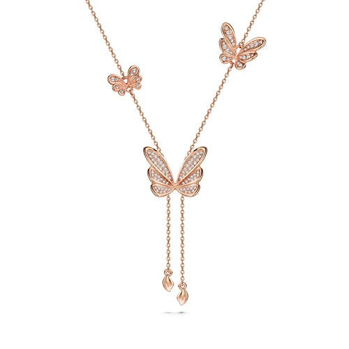 Butterfly Dance Necklace (Clear Crystal, Rose Gold Plated) - Lush Addiction, Crystals from Swarovski