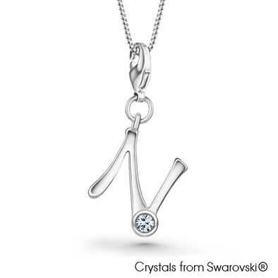 Alphabet N Charm Necklace (Clear Crystal, Pure Rhodium Plated) - Lush Addiction, Crystals from Swarovski®