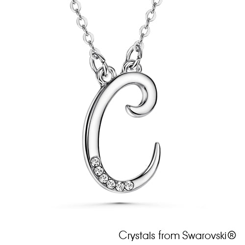 Alphabet C Necklace (Clear Crystal, Pure Rhodium Plated) - Lush Addiction, Crystals from Swarovski®