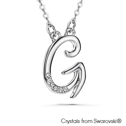Alphabet G Necklace (Clear Crystal, Pure Rhodium Plated) - Lush Addiction, Crystals from Swarovski®