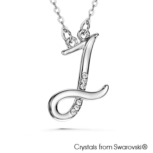 Alphabet J Necklace (Clear Crystal, Pure Rhodium Plated) - Lush Addiction, Crystals from Swarovski®