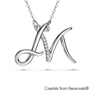 Alphabet M Necklace (Clear Crystal, Pure Rhodium Plated) - Lush Addiction, Crystals from Swarovski®