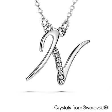Alphabet N Necklace (Clear Crystal, Pure Rhodium Plated) - Lush Addiction, Crystals from Swarovski®