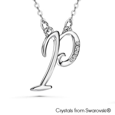 Alphabet P Necklace (Clear Crystal, Pure Rhodium Plated) - Lush Addiction, Crystals from Swarovski®