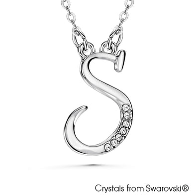 Alphabet S Necklace (Clear Crystal, Pure Rhodium Plated) - Lush Addiction, Crystals from Swarovski®
