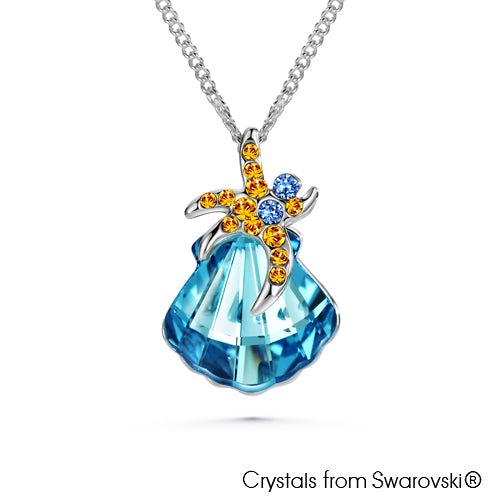 Sea Shell Necklace (Aquamarine, Pure Rhodium Plated) - Lush Addiction, Crystals from Swarovski®